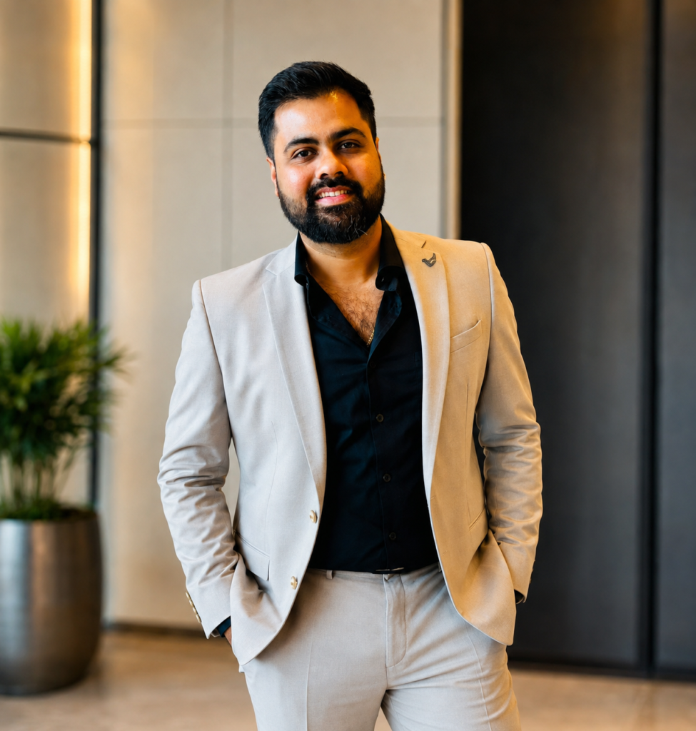 Confident Portrait in a Beige Suit